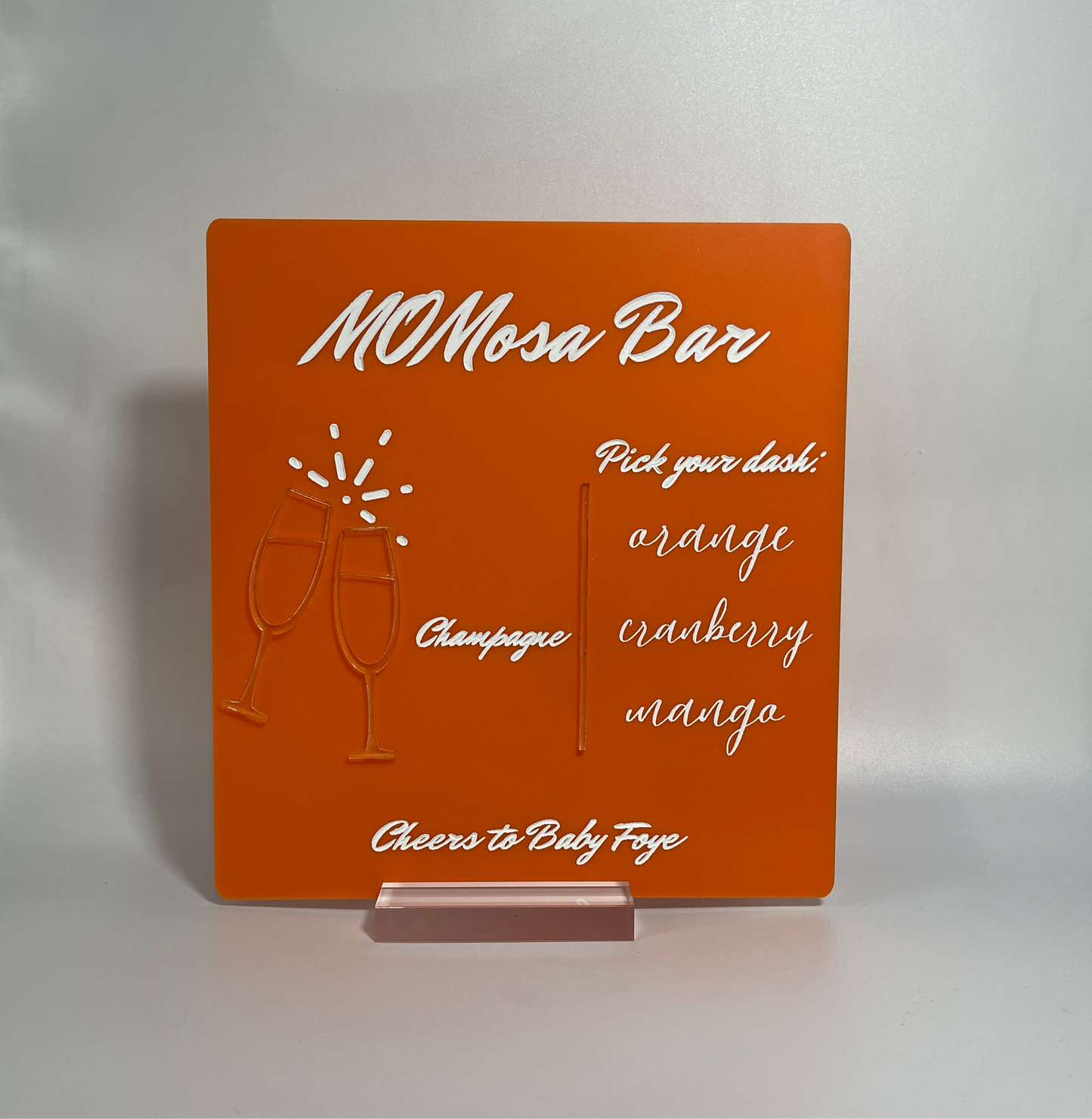 momosa bar, mimosa bar, bar sign, party sign, signature cocktail menu, event decor, mother's day menu, mothers day, acrylic signage for events, atlanta event decor, creative mimosa bar menu, creative baby shower ideas, baby shower ideas, baby shower decor, atlanta event planner, signature cocktail menu