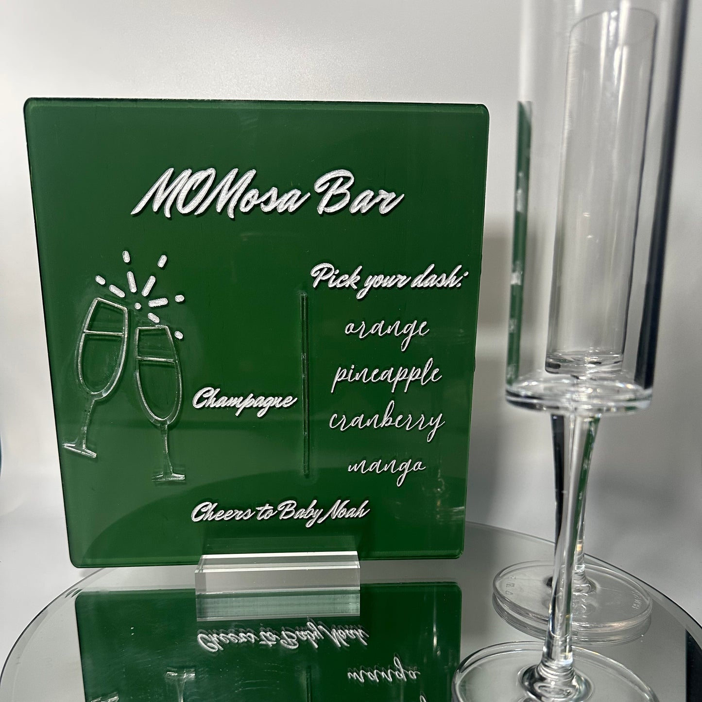 momosa bar, mimosa bar, bar sign, party sign, signature cocktail menu, event decor, mother's day menu, mothers day, acrylic signage for events, atlanta event decor, creative mimosa bar menu, creative baby shower ideas, baby shower ideas, baby shower decor, atlanta event planner,