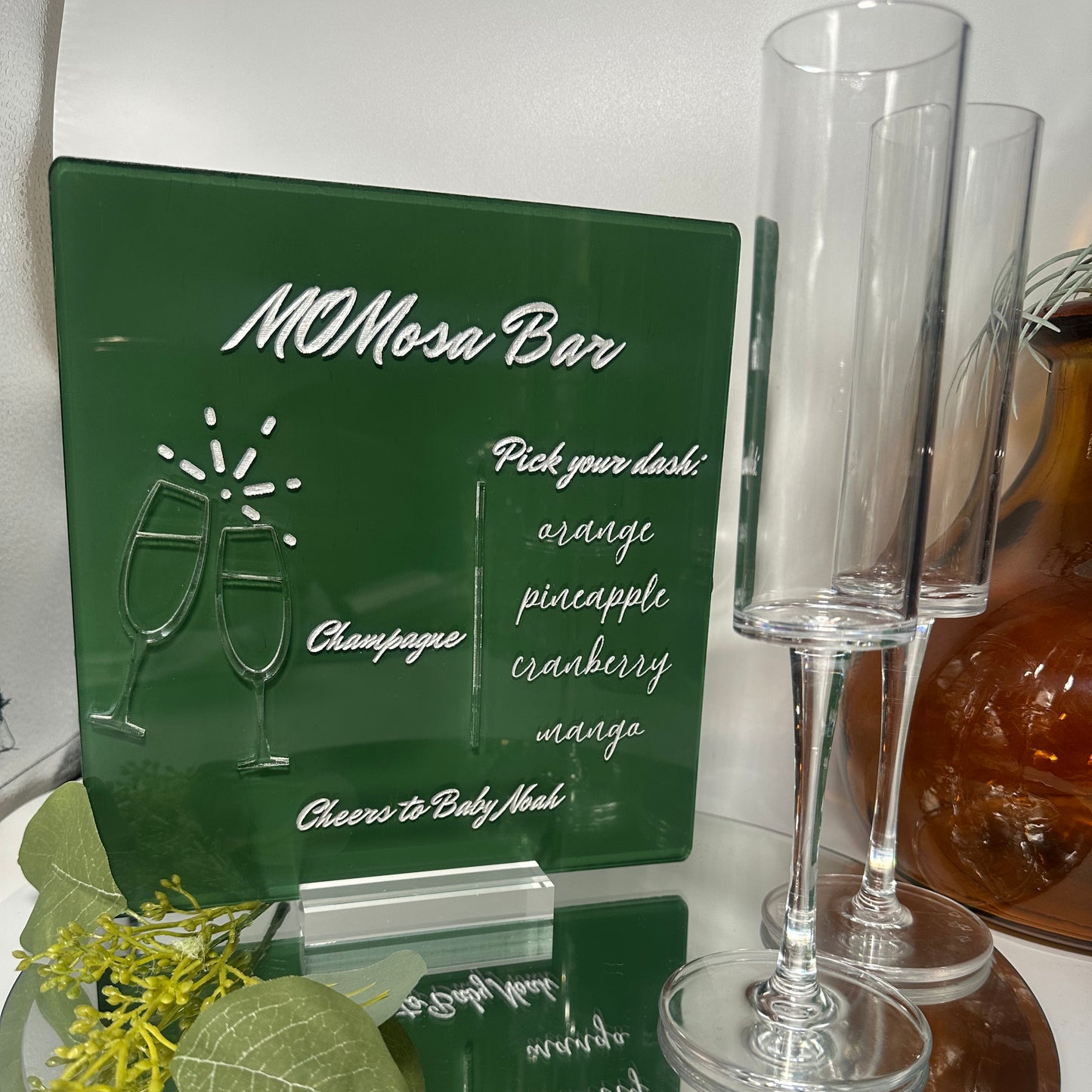 momosa bar, mimosa bar, bar sign, party sign, signature cocktail menu, event decor, mother's day menu, mothers day, acrylic signage for events, atlanta event decor, creative mimosa bar menu, creative baby shower ideas, baby shower ideas, baby shower decor, atlanta event planner,