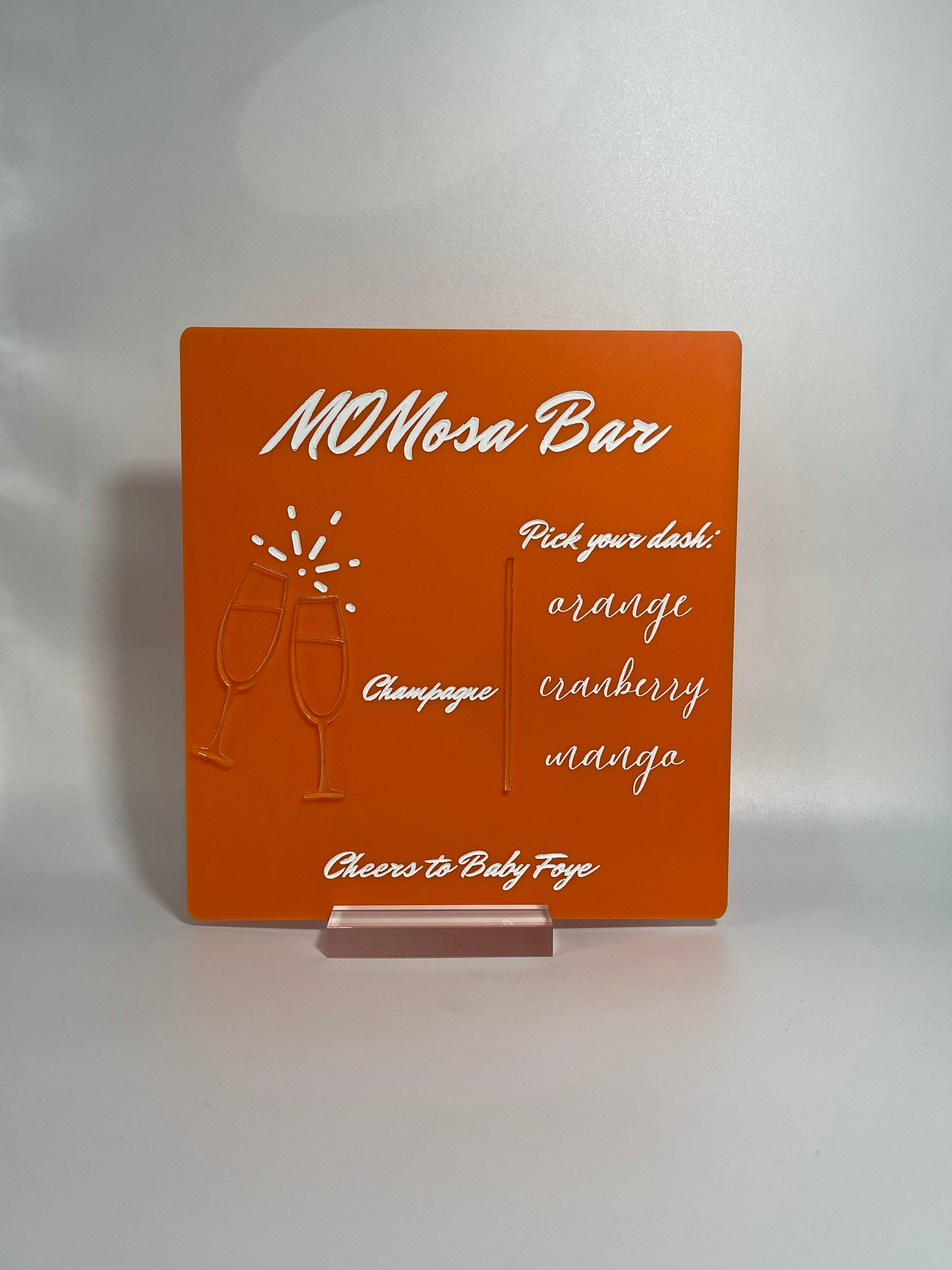 momosa bar, mimosa bar, bar sign, party sign, signature cocktail menu, event decor, mother's day menu, mothers day, acrylic signage for events, atlanta event decor, creative mimosa bar menu, creative baby shower ideas, baby shower ideas, baby shower decor, atlanta event planner, signature cocktail menu