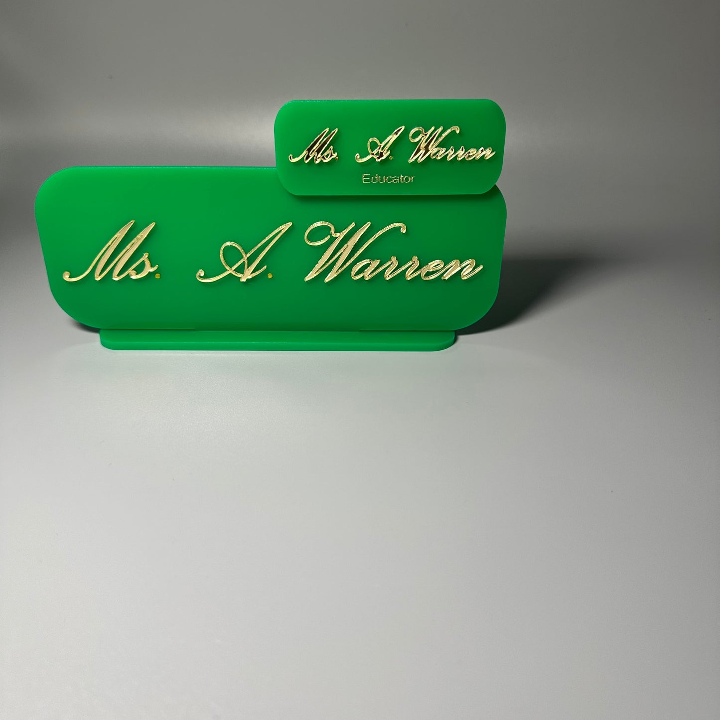 teacher desk sign, acrylic sign for teacher, educator gift, custom acrylic gifts, atlanta educators, teacher appreciation gift, school nametag, school desk sign, atlanta education gifts, frosted white nametag