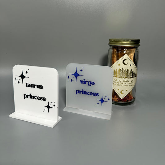 small acrylic table signs, zodiac sign labels, astrology enthusiast gifts, lioness engraving, atlanta party store, atlanta party supplies, geneve atlanta, mini acrylic signs, atlanta sign vendor, atlanta sign designer, acrylic signs in atlanta, online party suppl store atl, gifts for her, lioness engraving etsy, lionessengraving.com, gifts under 10