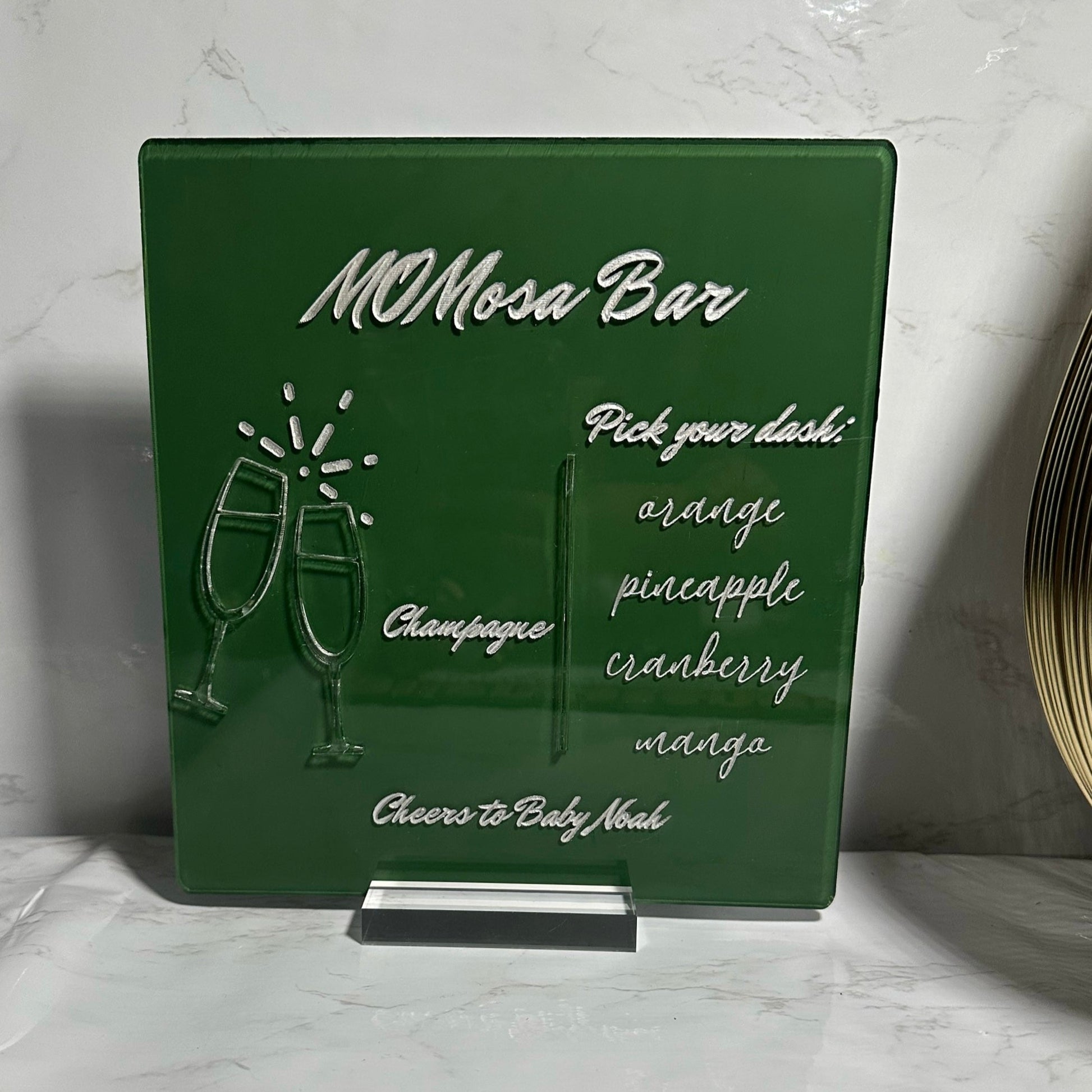 momosa bar, mimosa bar, bar sign, party sign, signature cocktail menu, event decor, mother's day menu, mothers day, acrylic signage for events, atlanta event decor, creative mimosa bar menu, creative baby shower ideas, baby shower ideas, baby shower decor, atlanta event planner, signature cocktail menu