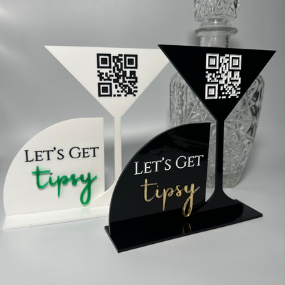 feeling tipsy sign, QR tip sign, bar top sign, mobile bartender essential, personalized tip jar, virtual tip jar, acrylic sign for business, business signage, let’s get tipsy sign, bartender sign, cute tip jar, simple tip jar, cash app code, Venmo code sign, Zelle link sign, mobile wallet, lioness engraving, atlanta sign vendor, vendors in atlanta, sign company in atlanta