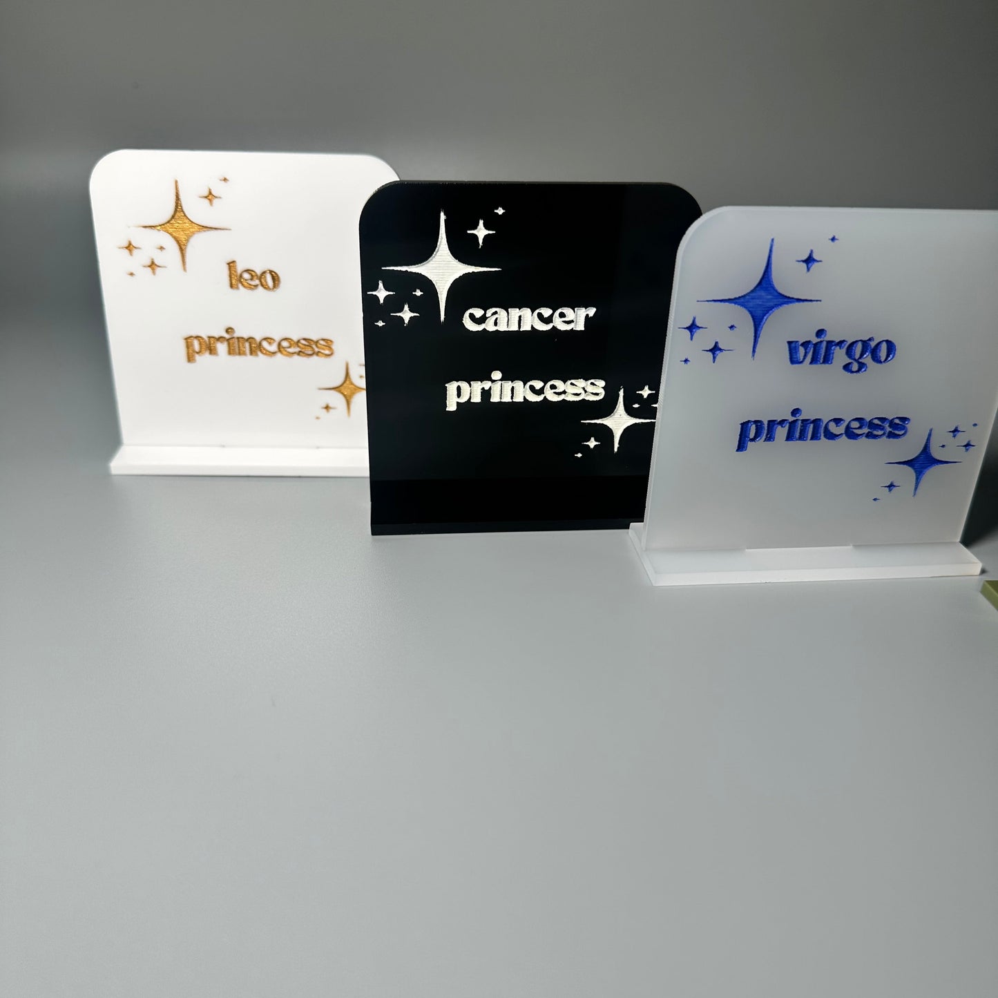 small acrylic table signs, zodiac sign labels, astrology enthusiast gifts, lioness engraving, atlanta party store, atlanta party supplies, geneve atlanta, mini acrylic signs, atlanta sign vendor, atlanta sign designer, acrylic signs in atlanta, online party suppl store atl, gifts for her, lioness engraving etsy, lionessengraving.com, gifts under 10
