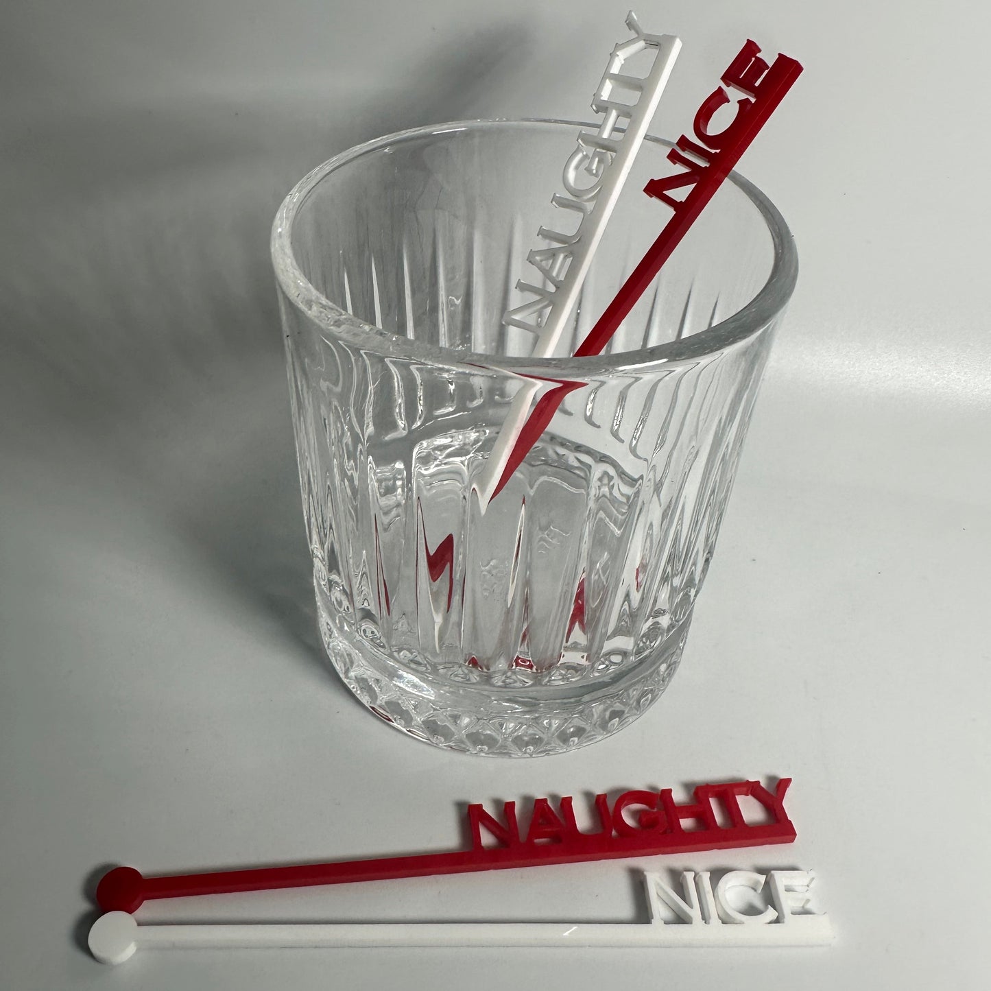 naughty or nice, santa's list, holiday party decor, adult holiday party, drink stirrers for christmas, Krampusnacht stirrers, naughty stirrers, nice stirrers, custom party decor, custom party favors, holiday party favors, acrylic drink sticks, drink charms for party, online party supply store, atlanta party supplies