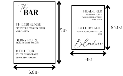 Signature bar menu, bar sign, signature drinks, atlanta drink menu maker, atl drink sign, atlanta, atl event design, atl event coordinator, reception drinks, party ideas, party in atlanta, champagne toast in atlanta, champagne tower in atlanta, crafted cocktail menu, themed bar ideas, classy wedding decor, acrylic signage atlanta, sign vendor in atlanta, mobile bartending in atlanta, mobile bartending in alabama, mobile business sign
