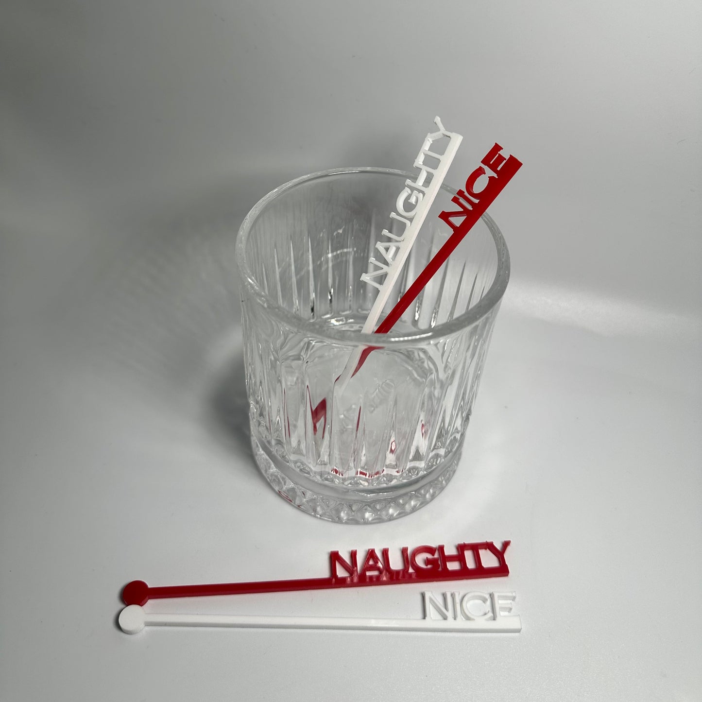 naughty or nice, santa's list, holiday party decor, adult holiday party, drink stirrers for christmas, Krampusnacht stirrers, naughty stirrers, nice stirrers, custom party decor, custom party favors, holiday party favors, acrylic drink sticks, drink charms for party, online party supply store, atlanta party supplies