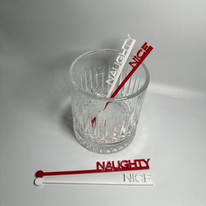 naughty or nice, santa's list, holiday party decor, adult holiday party, drink stirrers for christmas, Krampusnacht stirrers, naughty stirrers, nice stirrers, custom party decor, custom party favors, holiday party favors, acrylic drink sticks, drink charms for party, online party supply store, atlanta party supplies